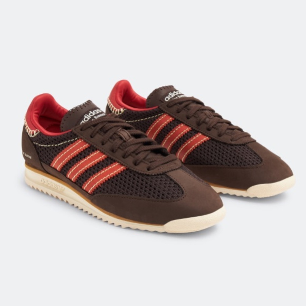 ADIDAS x WALES BONNER SL72 Knit Sneakers in Dark Brown / Collegiate Orange